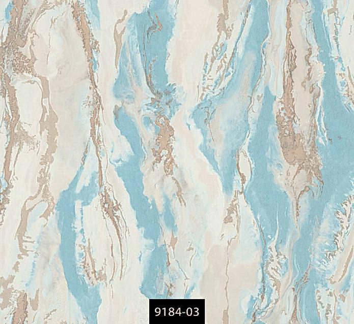 Valerian 9184-03 Turkuaz & Altın Mermer Desenli İthal D